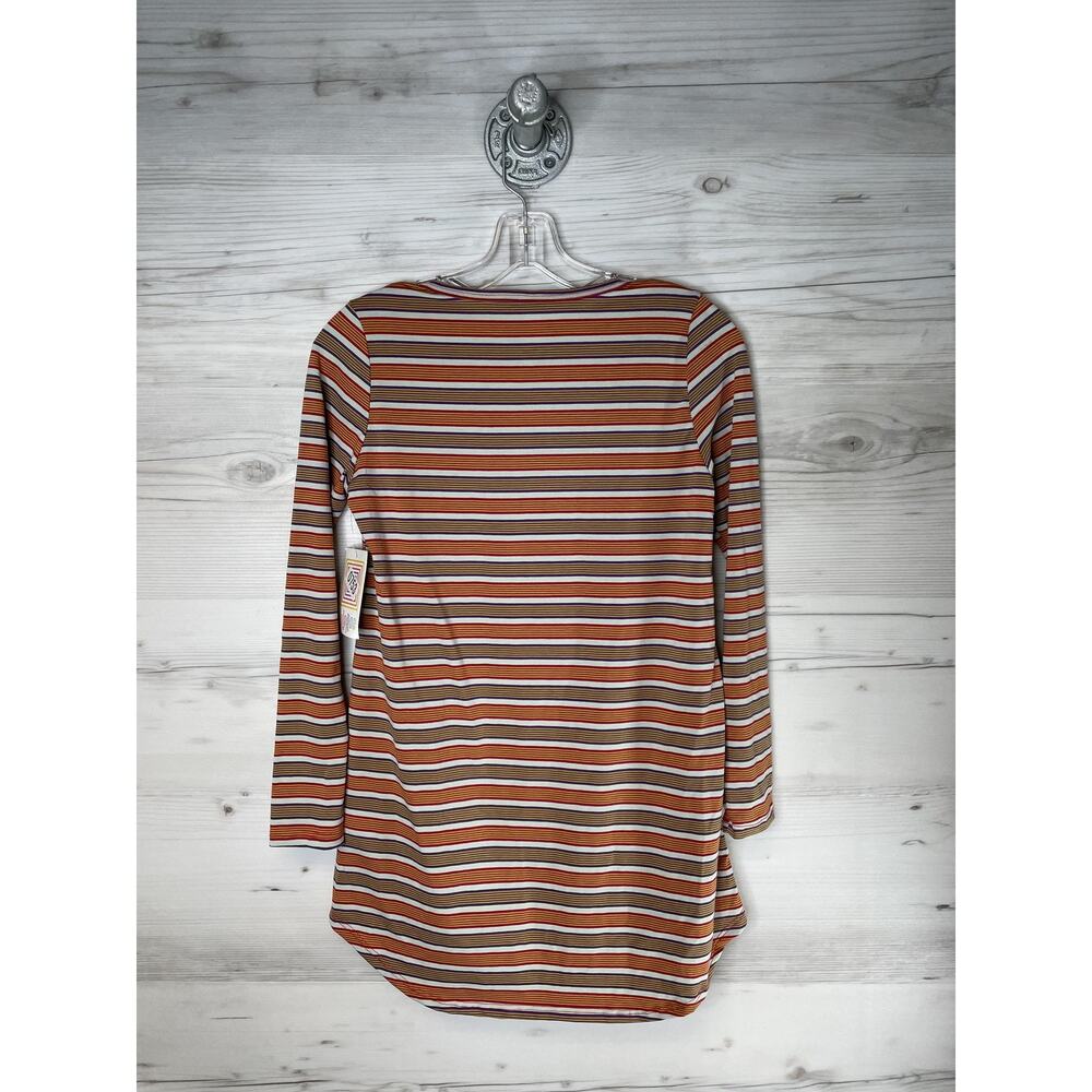 LuLaRoe‎ Lynnae Womens XXS Brown Orange Striped 3/4 Sleeve Scoop Neck Top USA - Picture 11 of 11